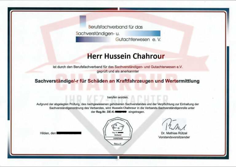 BSG Zertifikat H.Chahrour